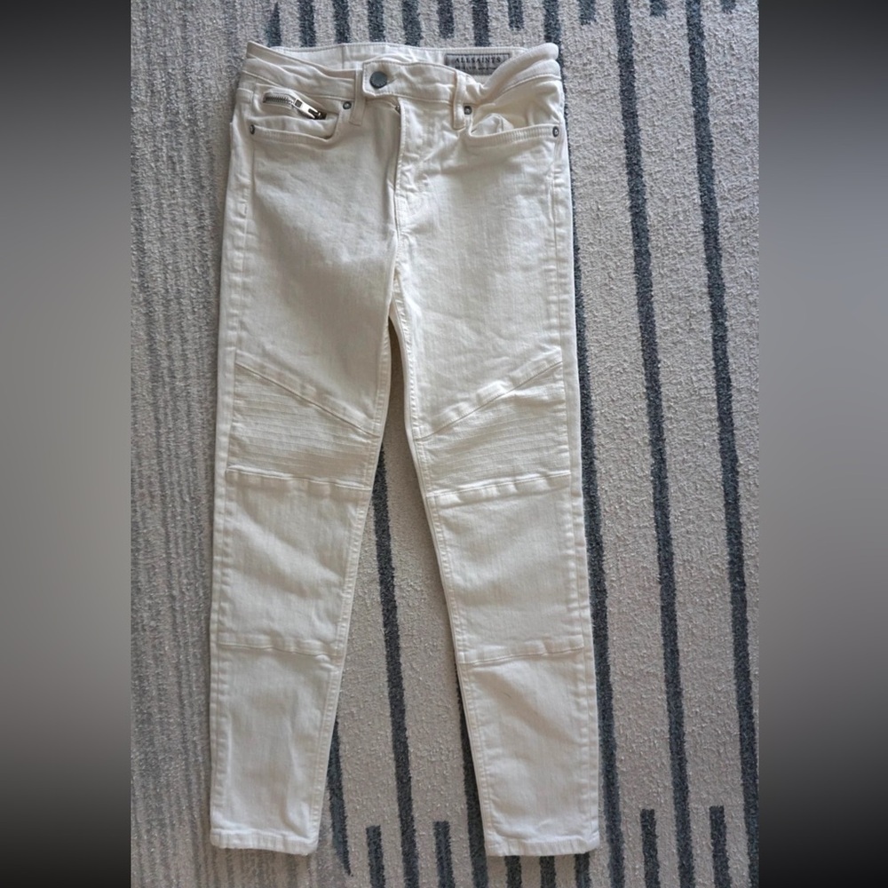 All Saints Grace Biker Cropped Ankle Skinny Panel Jeans Zip White 28